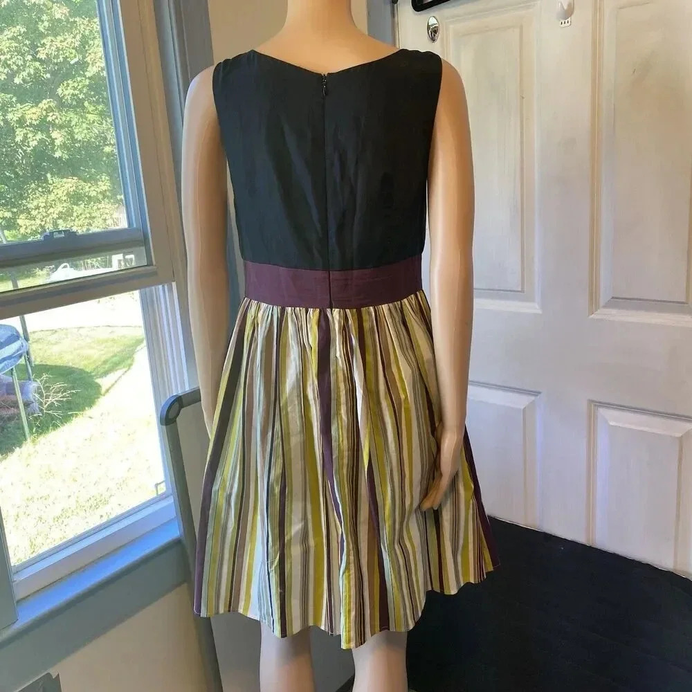 Anthropologie Burlapp Boutonniere Women's M Black Silk Rosette Flare Dress - Picture 5 of 8